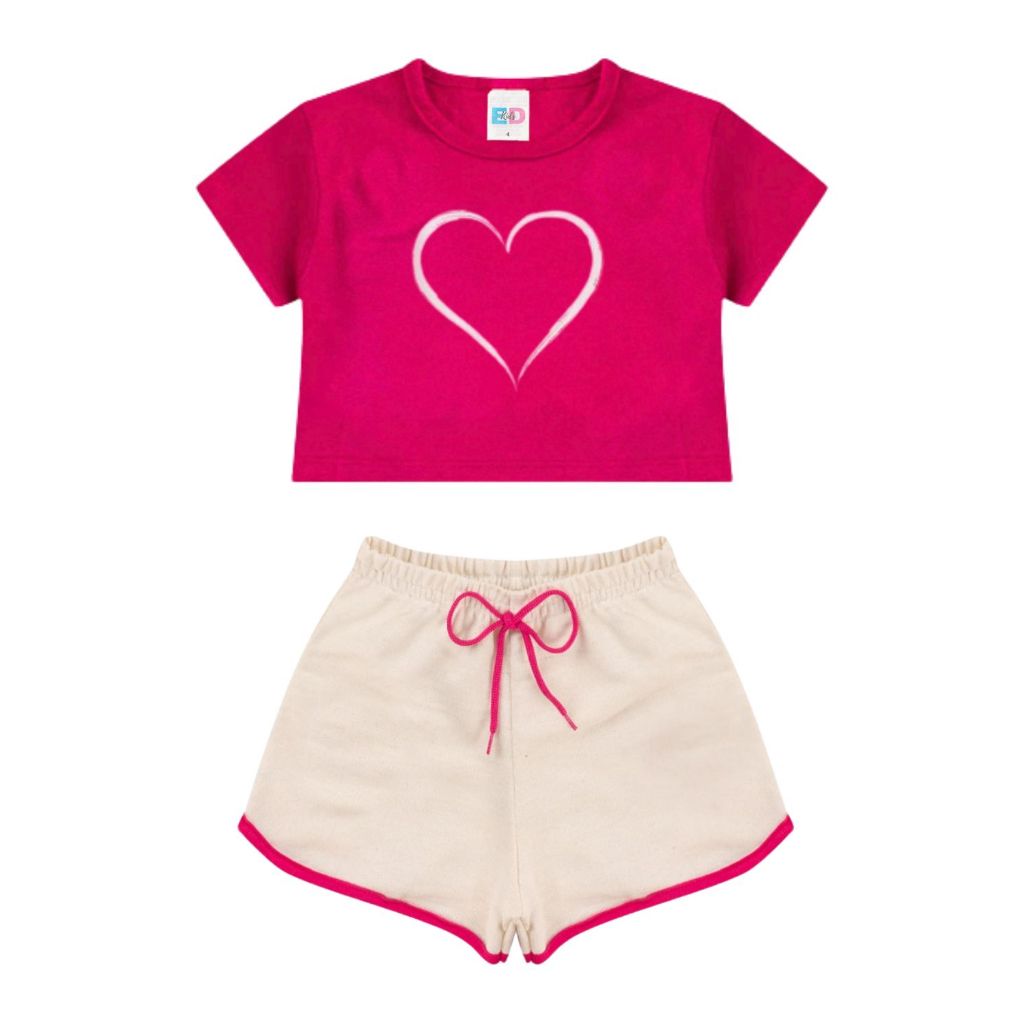 Conjunto Infantil Verão Feminino Cropped 2 ao 14 Anos Menina - Pronta Entrega