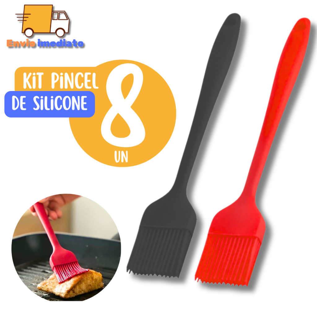 Kit 8 Pincel Silicone 25cm Culinário – Utensílio Para Churrasco, Confeitaria e Cozinha Completa
