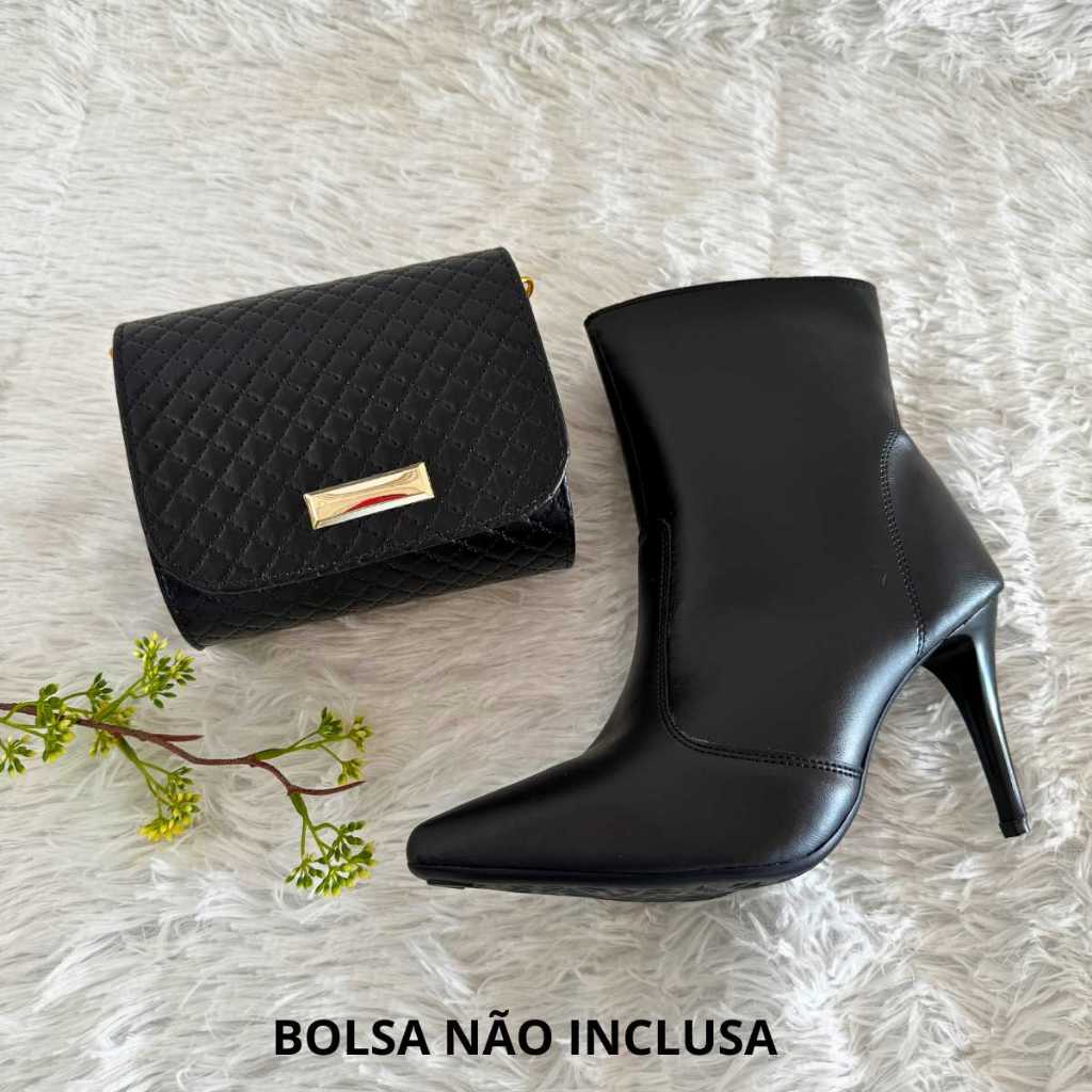 Bota Feminina Bico Fino Salto Agulha Cano Medio Ziper Lateral em Oferta na Shopee