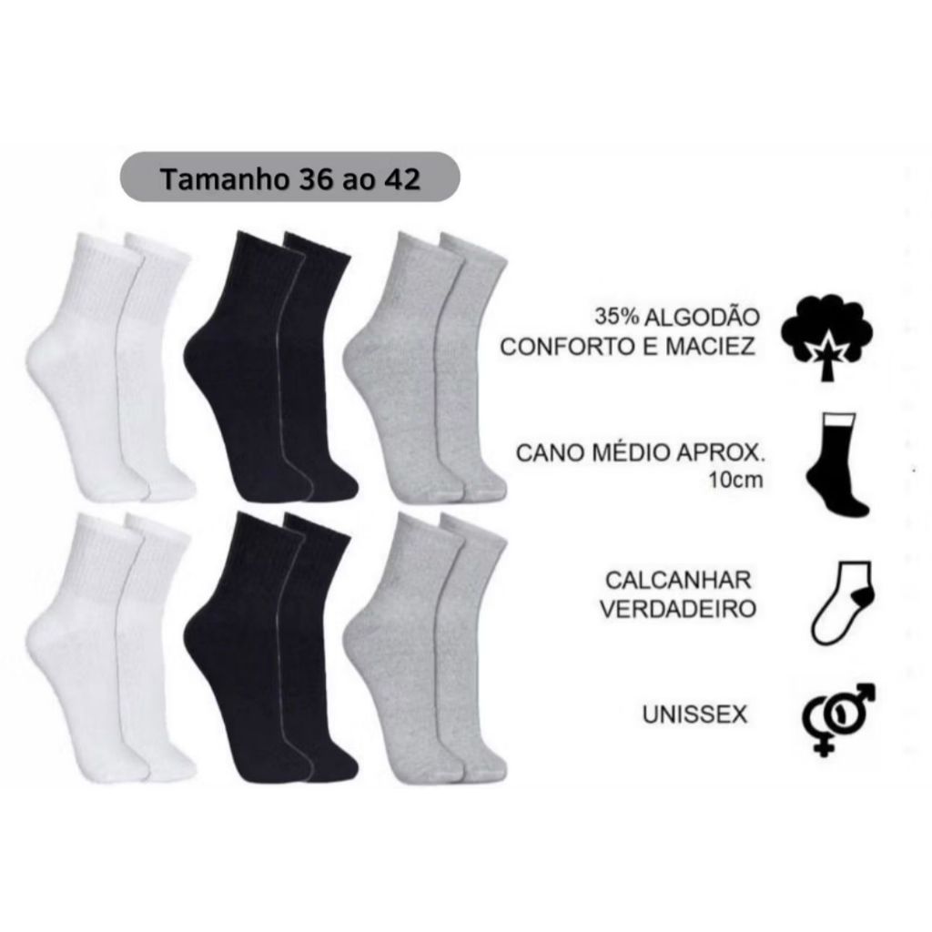 Kit Com 12 Pares Meia Esportiva em Oferta na Shopee