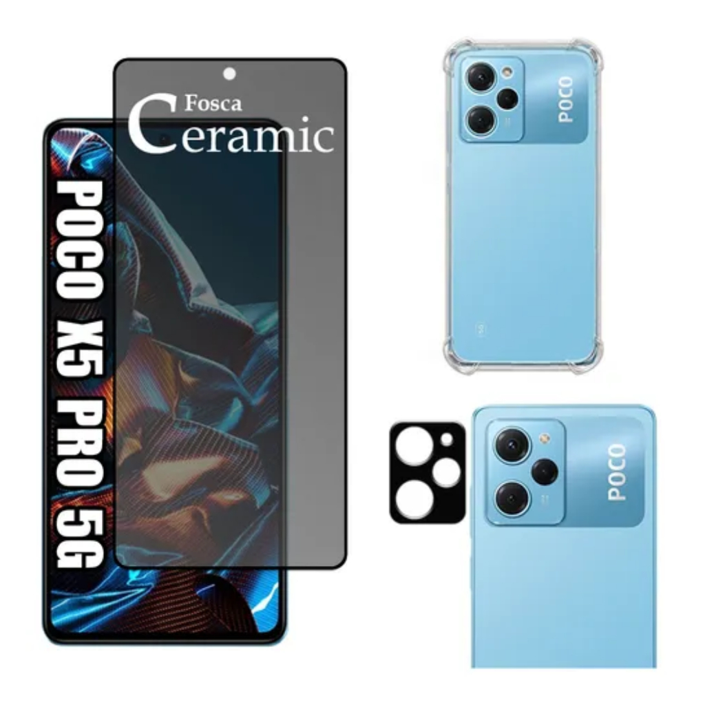 Película Fosca Privativa Xiaomi Poco X5 Pro + Capa Capinha Anti Shock + Câmera em Oferta na Shopee