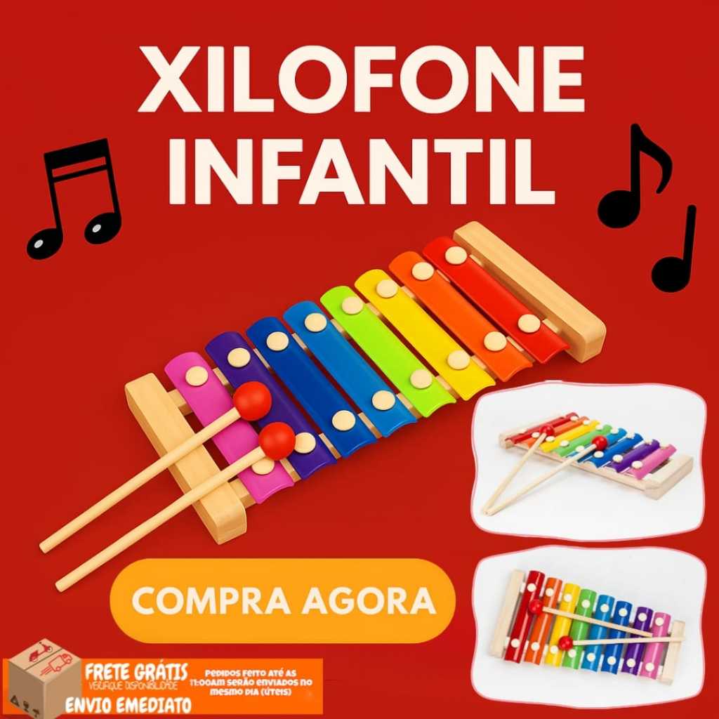 Brinquedo Instrumentos Musical Infantil Xilofone  Percussão 8 teclas Madeira Piano