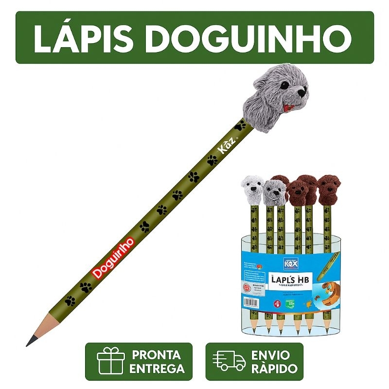 Lápis de Escrever Preto Fantasia Kas com Borracha - Tema Doguinhos - Escolar - Papelaria em Oferta na Shopee