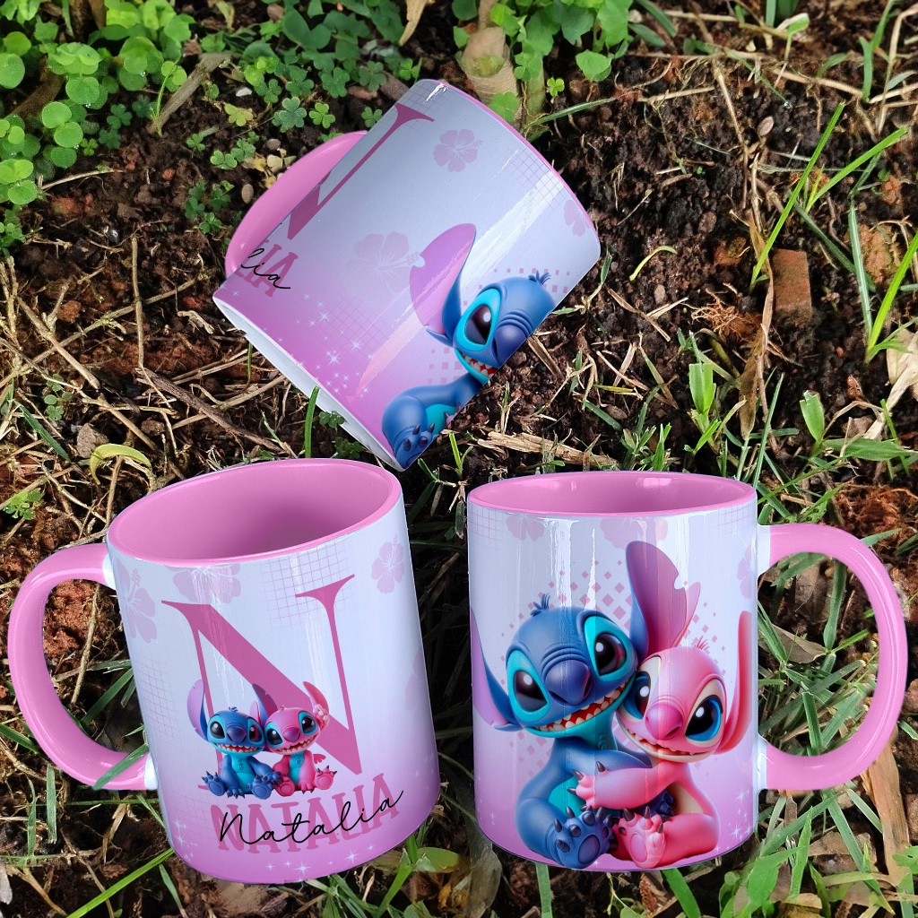 Caneca de Porcelana Personalizada Stitch com a Letra do nome Masculino e Feminino Modelo Novo em Oferta na Shopee