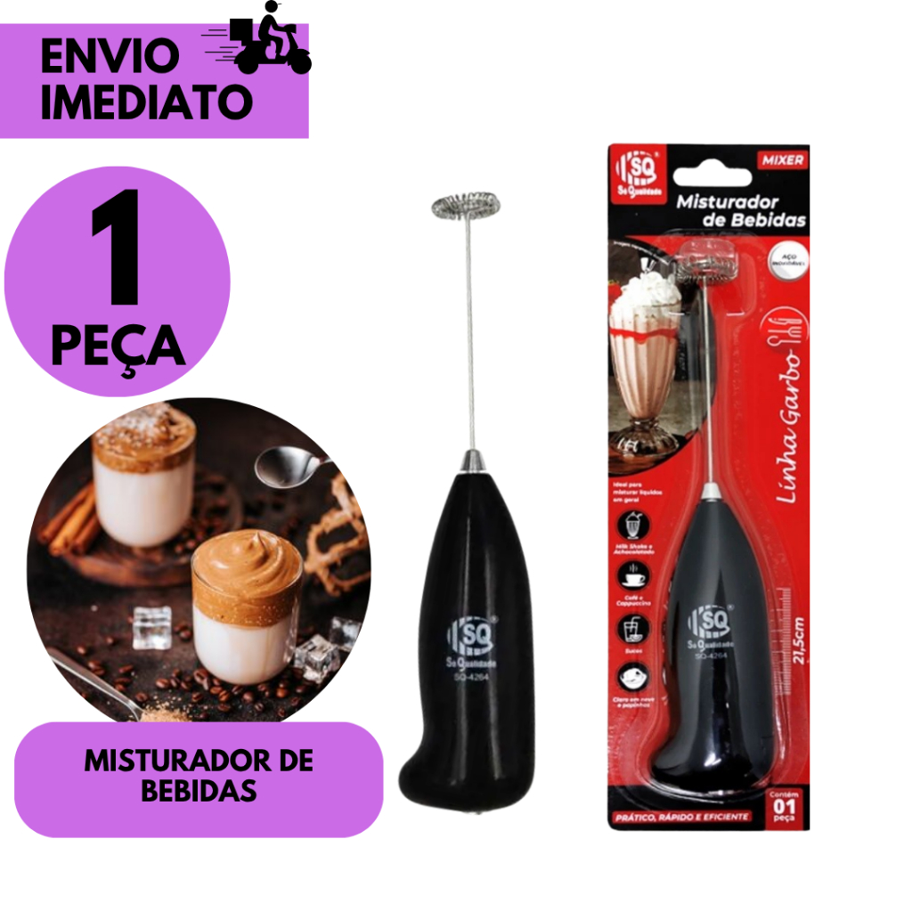 Misturador De Bebidas Elétrico A Pilha Portátil Mixer Café Leite Espumador Inox p/ Bebidas