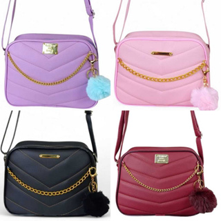 Bolsinha De Lado Feminina Elegante Pequena C Chaveiro Pompom  Moda Juvenil em Oferta na Shopee