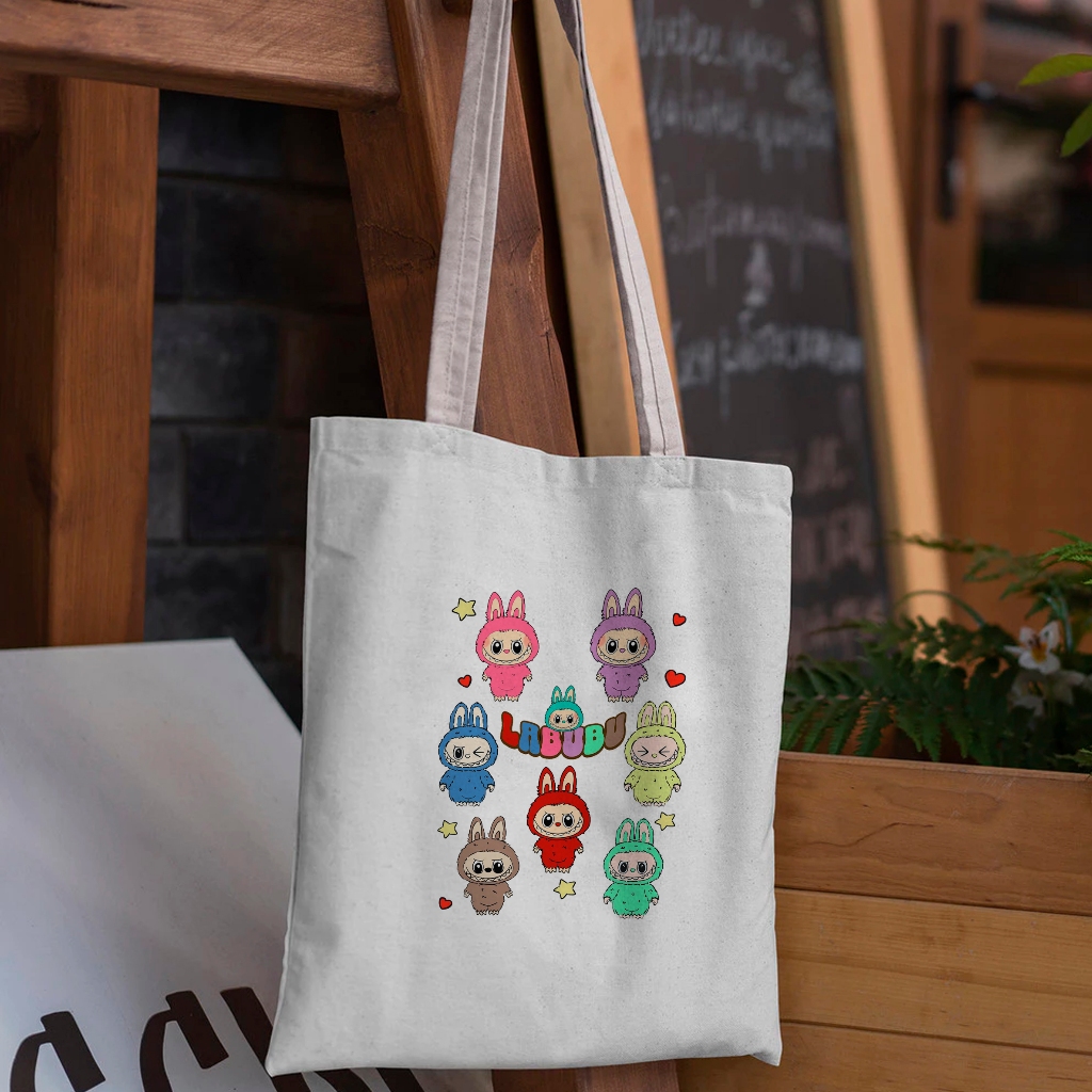 Sacola Ecológica Labubu -  Bolsa Ecobag - Bolsa de Praia algodão Cru