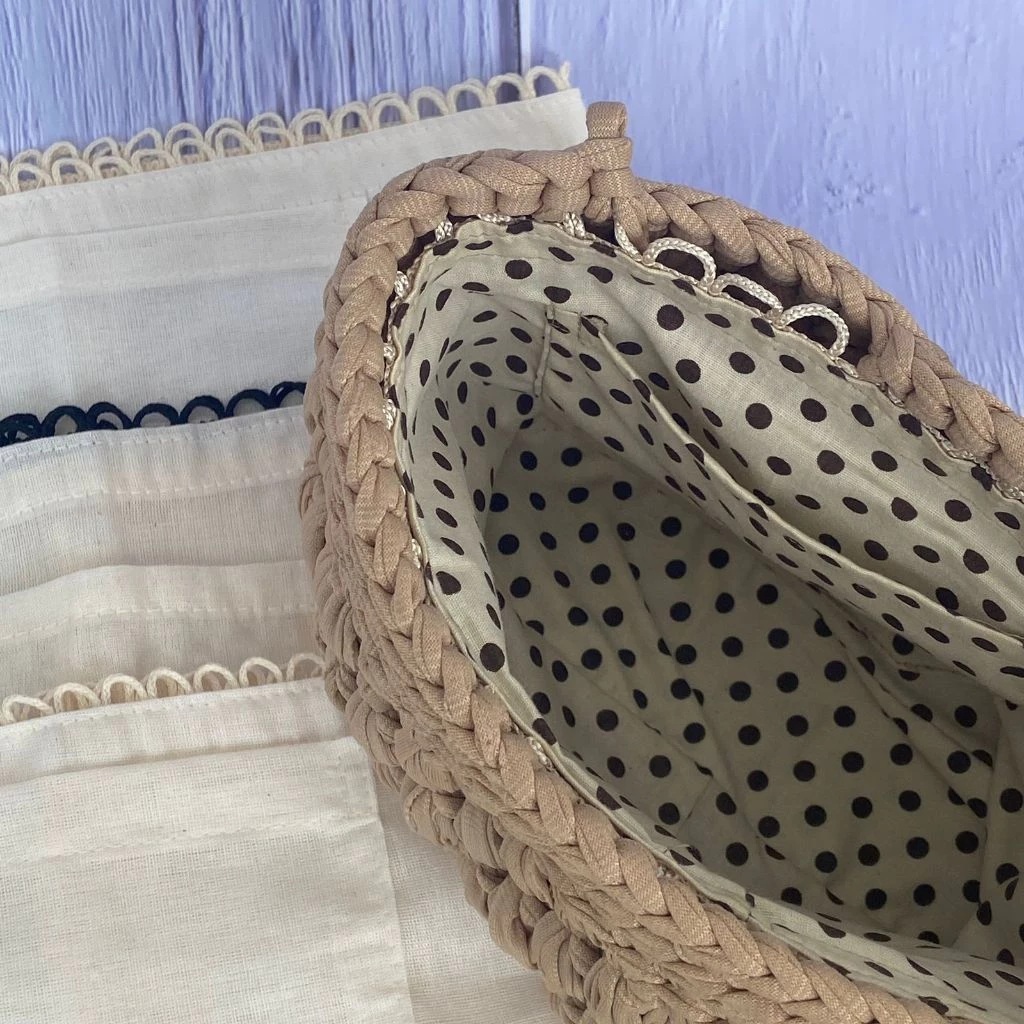 Forro UNID para bolsas em algodão com bolso e fixação para crochê, macramê ou tricô