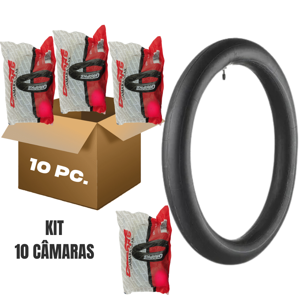 Kit 10 Câmara de Ar Aro 18 Traseiro - 10 unidades (410-18) para Moto Tornado Aro 18