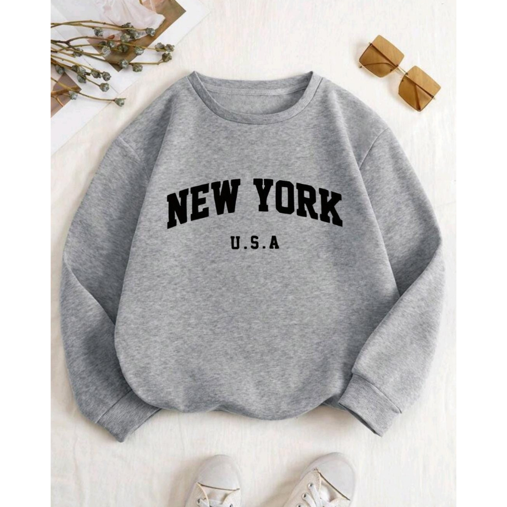 Moletom New York Gola Redonda Liso Unissex Blusa De Frio Sem Capuz Gola careca