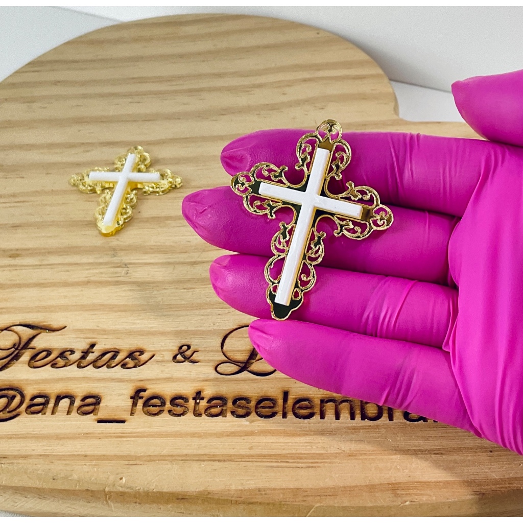 Cruz Detalhada Batizado – Aplique Acrílico Espelhado, Aplique Batizado ou crisma