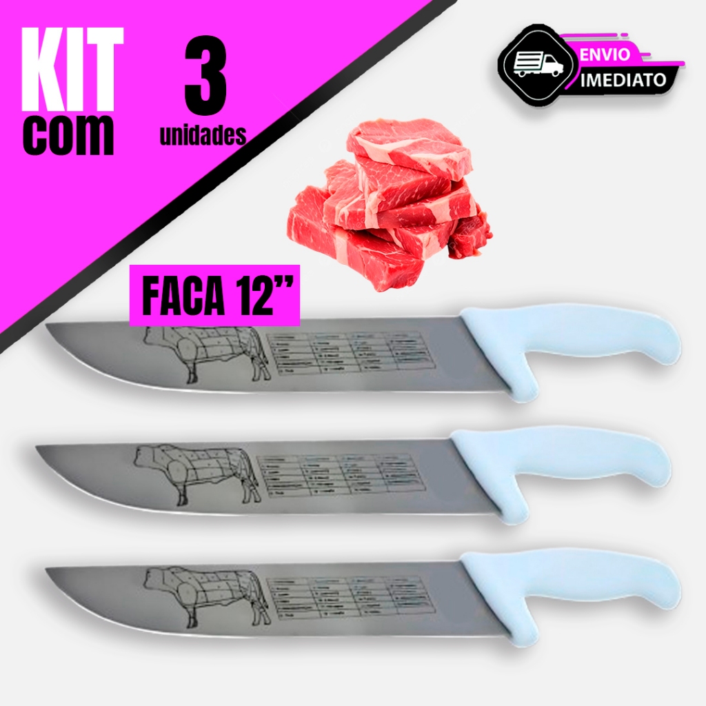 Faca Cabo Branco 12" Aço Inox Profissional Do Açougueiro e Churrasqueiro Para Açougue e Cozinha em Oferta na Shopee