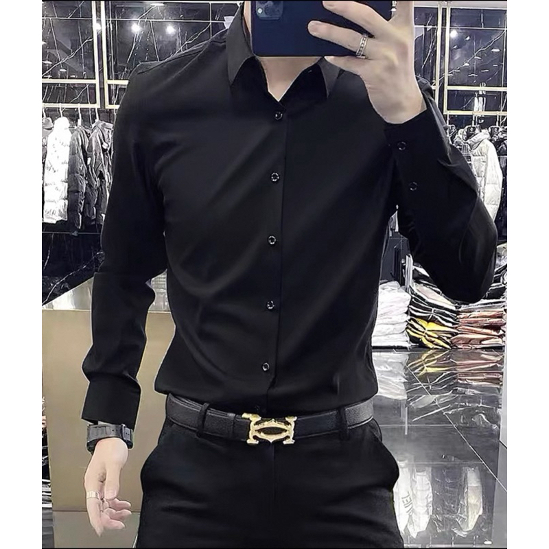 Camisa Social Slim Fit Premium Manga Longa Moda Estilo Camiseta