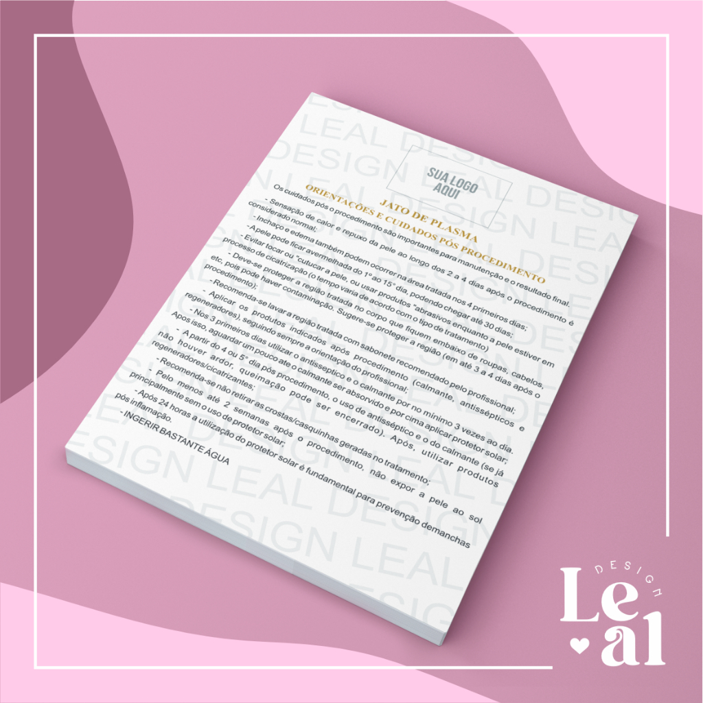 Ficha Estética | Cuidados Pós Jato de Plasma | Papelaria