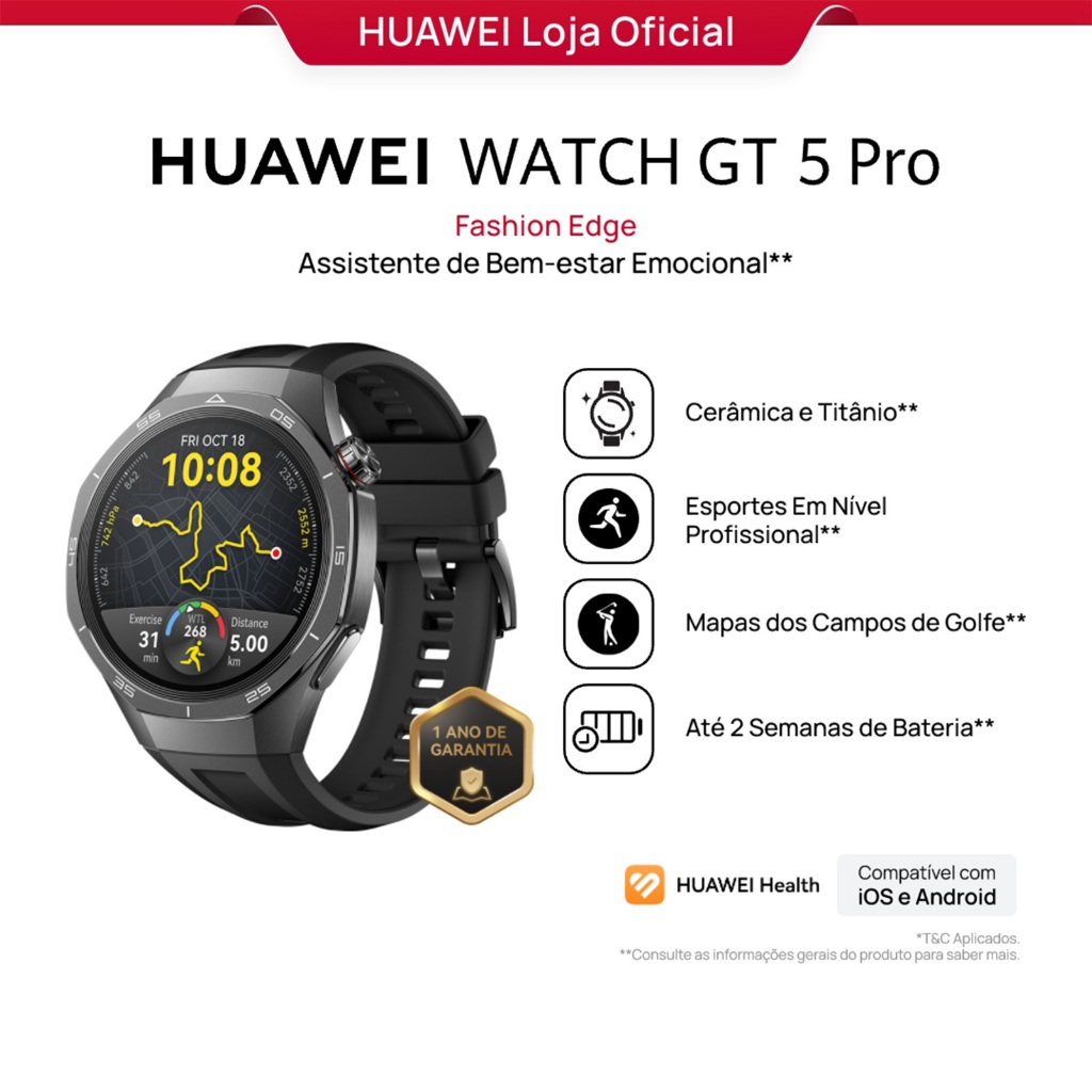 HUAWEI WATCH GT 5 Pro 46mm | Relogio Smartchwatch | Monitoramento Esportivo Profissional |...