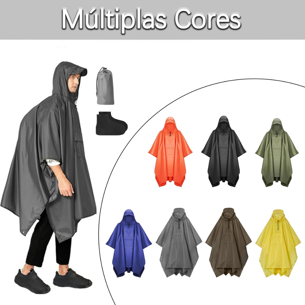 Capa de Chuva Impermeável com Capuz, Forro e Capas de Sapato