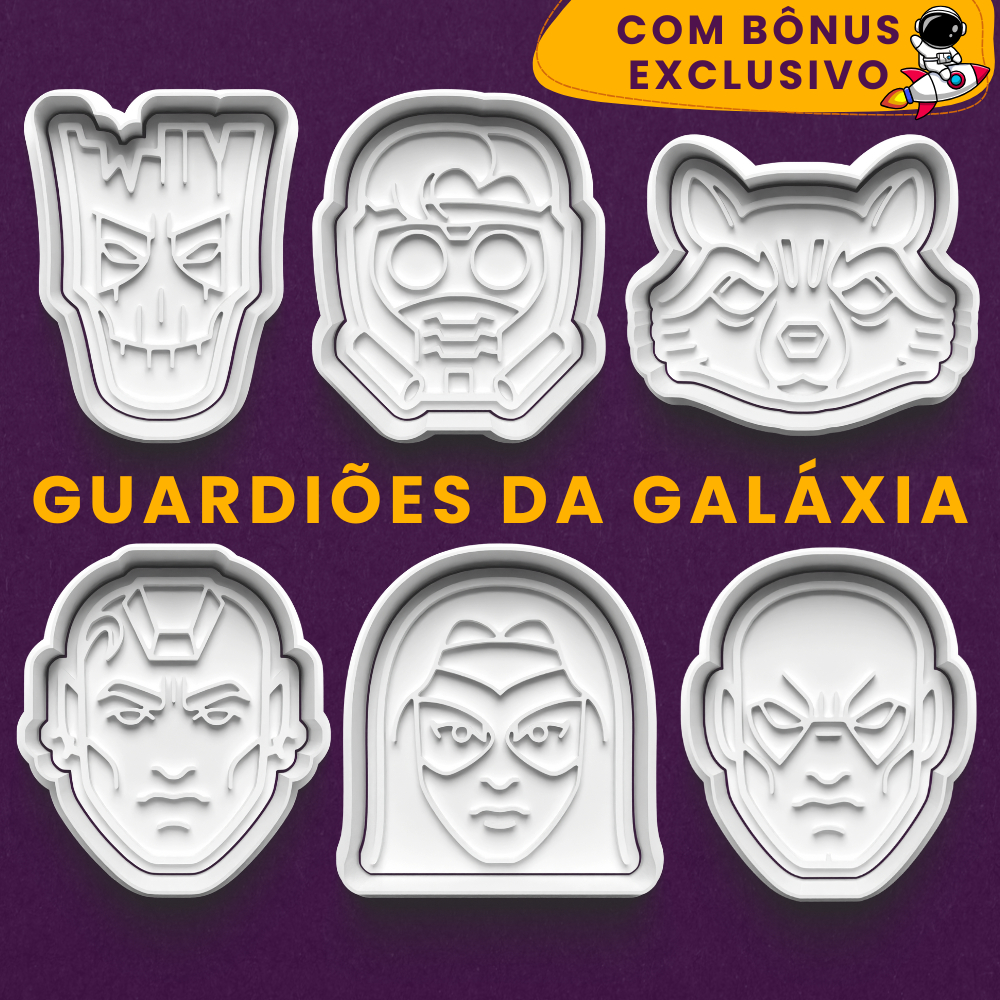 Kit Cortador Marcador de Biscoitos - Guardiões da Galáxia HQs Groot Rocket Gamora Peter Yondu Drax