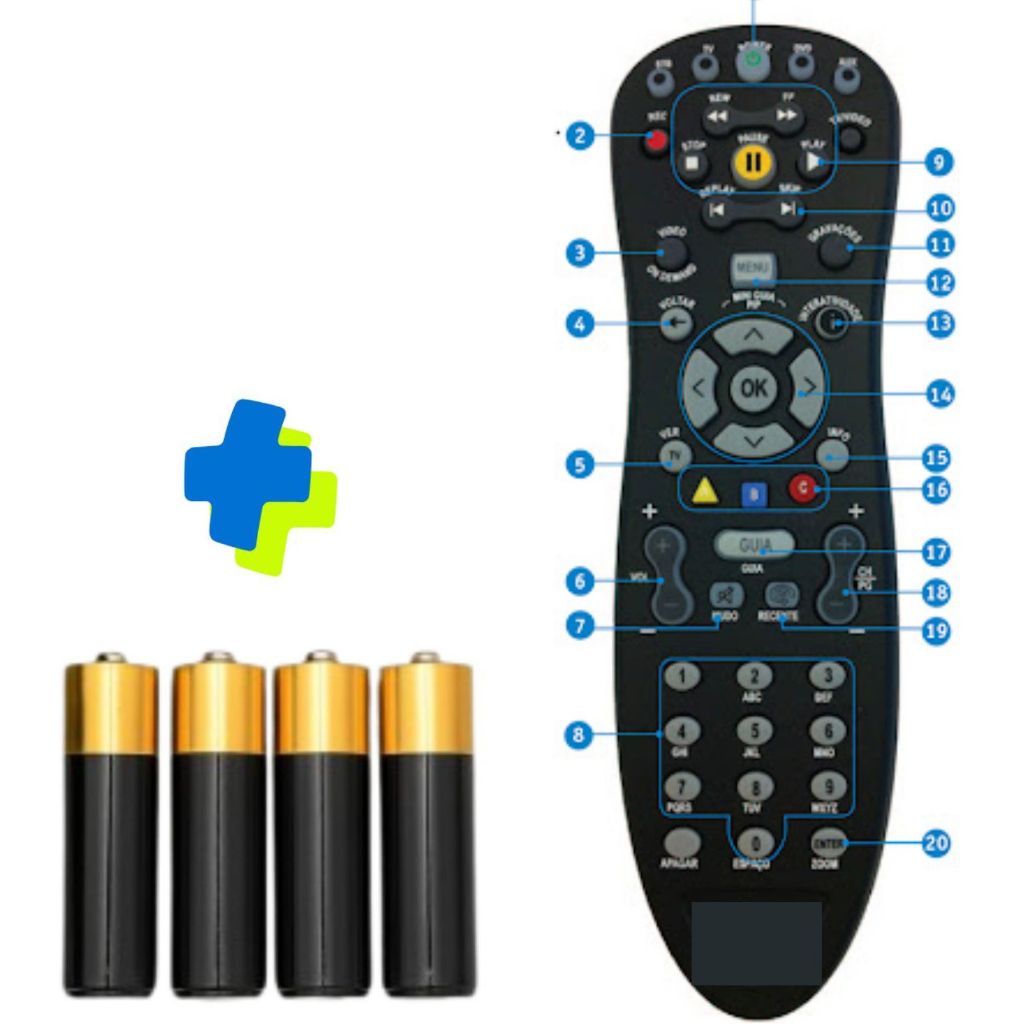 Controle Remoto compatível com  Receptor Vivo Fibra Hd At6400 + 4 pilhas atacado