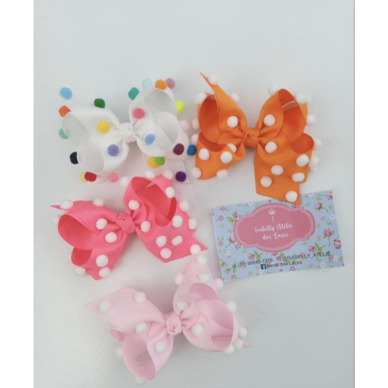 Laço fofura salpicado em pompom/laço divertido/laço atemporal/laço infantil divertido