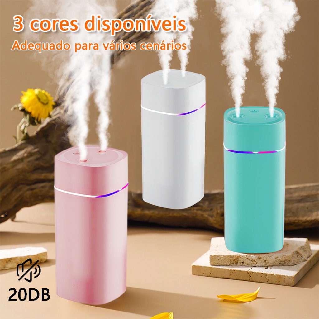 Umidificador USB Grande Com Bico Duplo 12H Autonomia LED 7 Cores Difusor De Aromas E Proteção em Oferta na Shopee