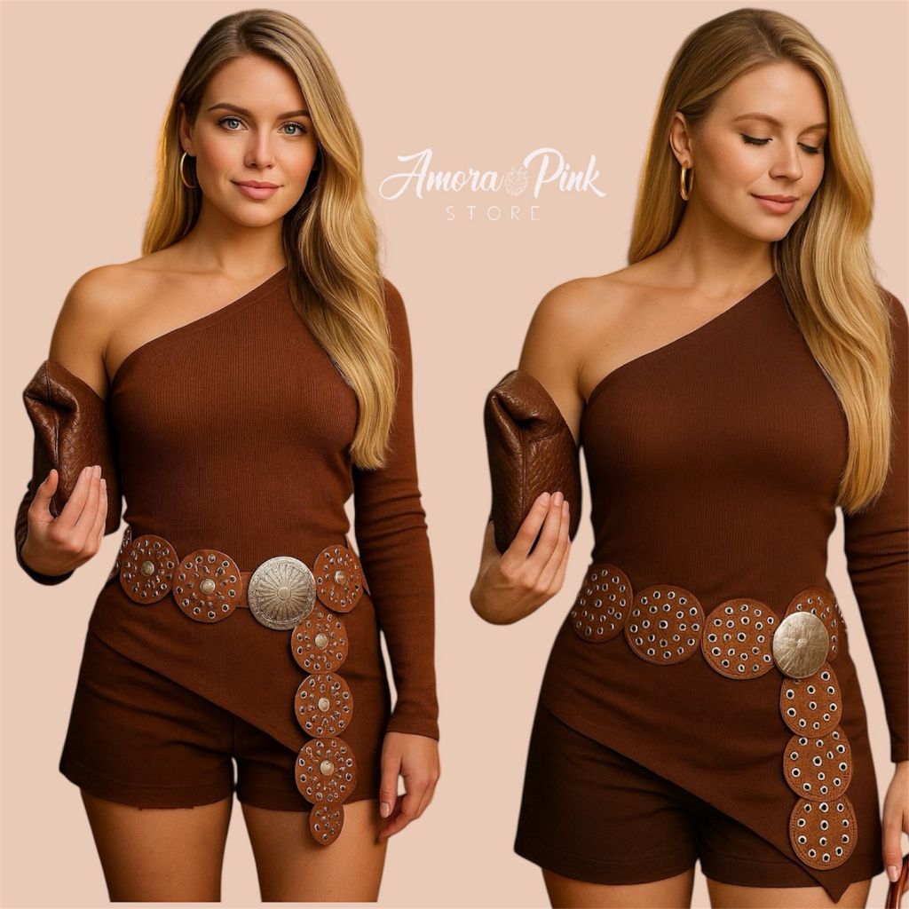 Blusa Assimétrica Feminina Canelada Ombro Só Manga Longa Mula Manca Elegante Casual Estilosa
