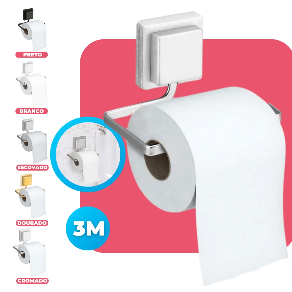 Suporte Porta Papel Higiênico Higenico o Parede Banheiro Lavab Fixação Sem Furo Dupla Face 3M Arthi - Home & Living