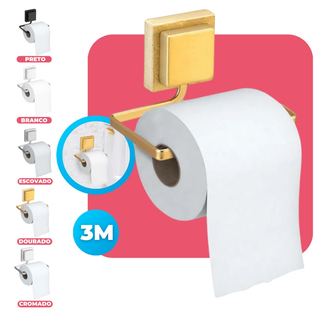 Suporte Porta Papel Higiênico Higenico Parede Banheiro Lavabo Fixação Sem Furo Dupla Face 3M Arthi em Oferta na Shopee