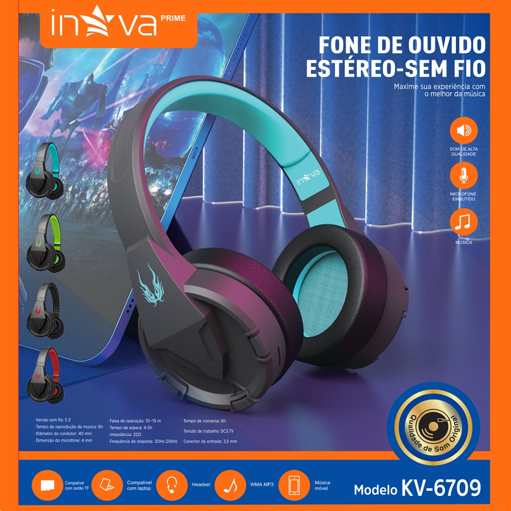 Inova Fones de ouvido Bluetooth sem fio ESTÉREO montados na cabeça, fones para celular Bluetooth 5.3 Fone Headphone