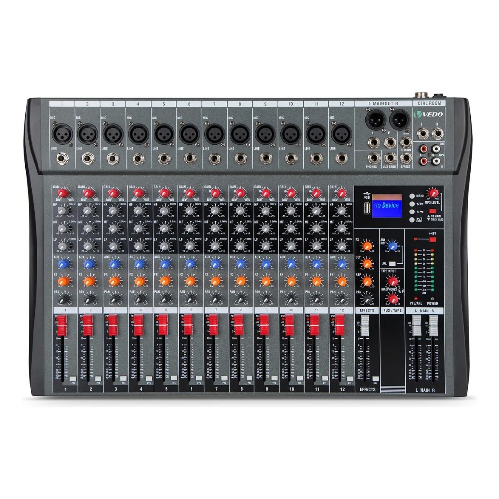 VEDO 12 Canais Mesa De Som VDA212L Console De Mixagem Digital BT MP3 Entrada de PC Placa de Som Mixer Console Bivolt em Oferta na Shopee