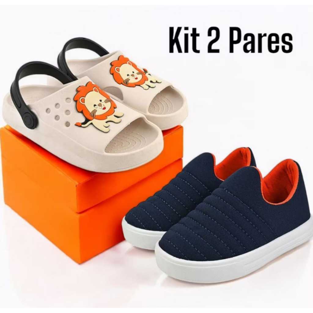 Kit 2 Pares Tênis Infantil Menino e Sandália Papete Confortável em Oferta na Shopee
