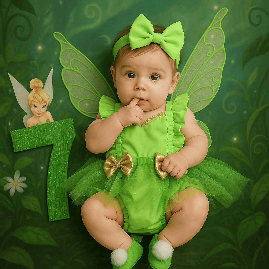 Romper Jardineira Peter Pan Sininho Tinker Bell Fantasia Mesversário Festa Presente Menina Infantil