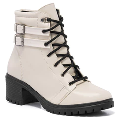 Coturno Feminino Cano Baixo Salto Tratorado Médio Conforto Estilo Leveza Fivela Strass Confortável