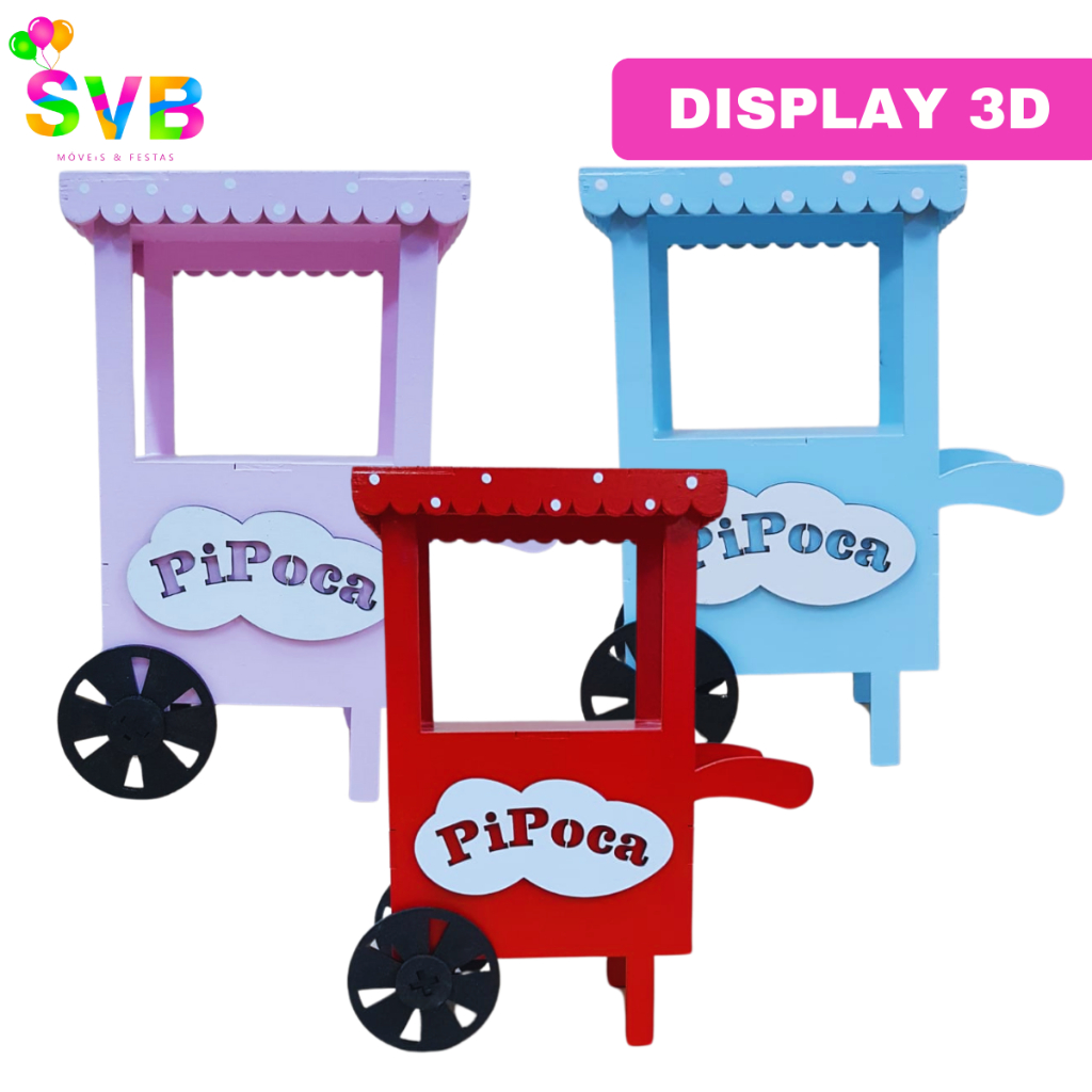 Display Circo Carrinho de Pipoca Mdf  Decoração Mesa Festa Infantil