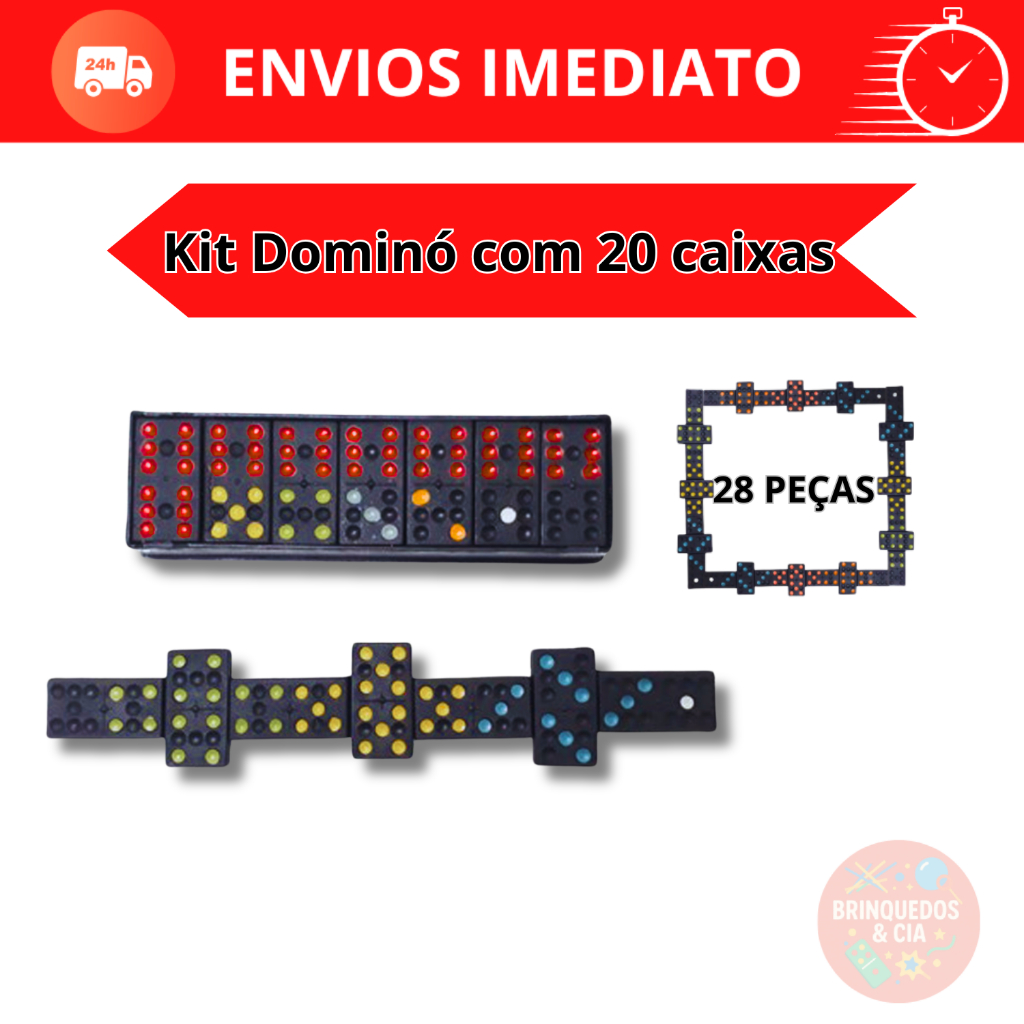 Dominó Kit com 20 Jogo coloridos c/ Estojo Plástico Resistente