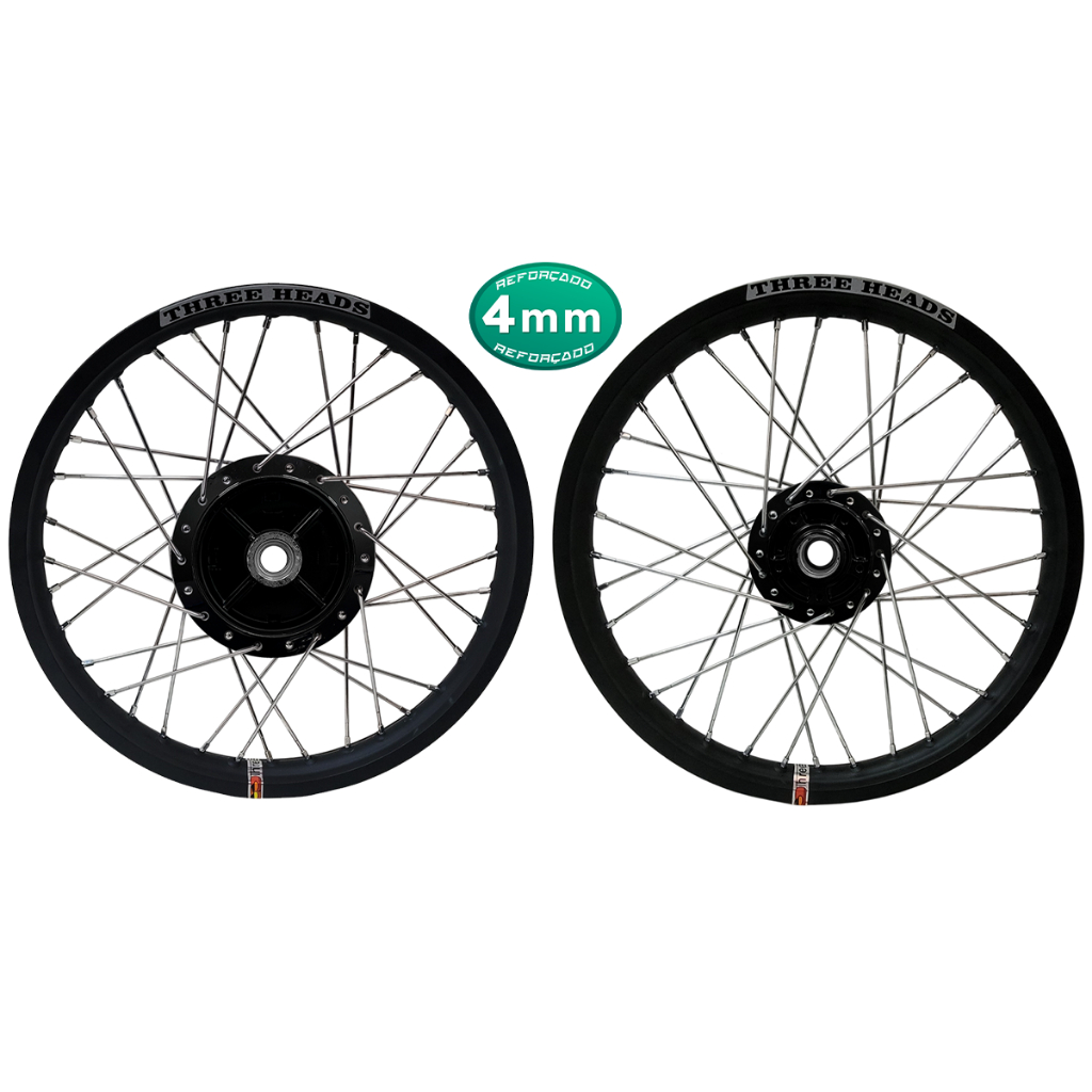Jogo Roda Three Heads Aro Preto Alumínio Titan Fan 150 160 Start Dianteira Disco