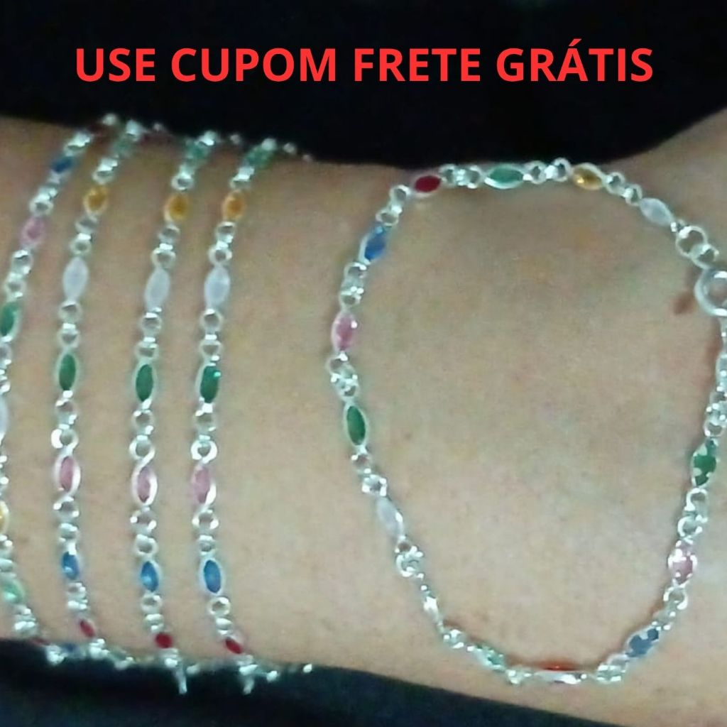 Pulseira de Prata 925 Pedras Navete ( Brinco Jóia Feminina Colar Tornozeleira Bracelete Corrente )