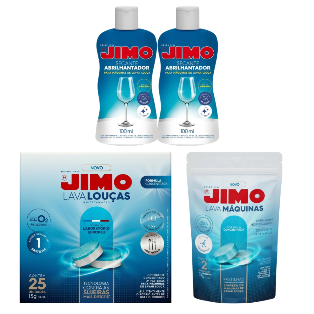 Kit Jimo 1 Lava-Louça + 1 Lava-Máquina e 2 Secante 200ml