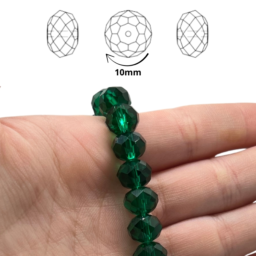 Imagem Cristal Facetado de Vidro Flat 10mm – Fio com Aprox. 67 Contas Para Bijuterias, Terços, Japamalas e Artesanato