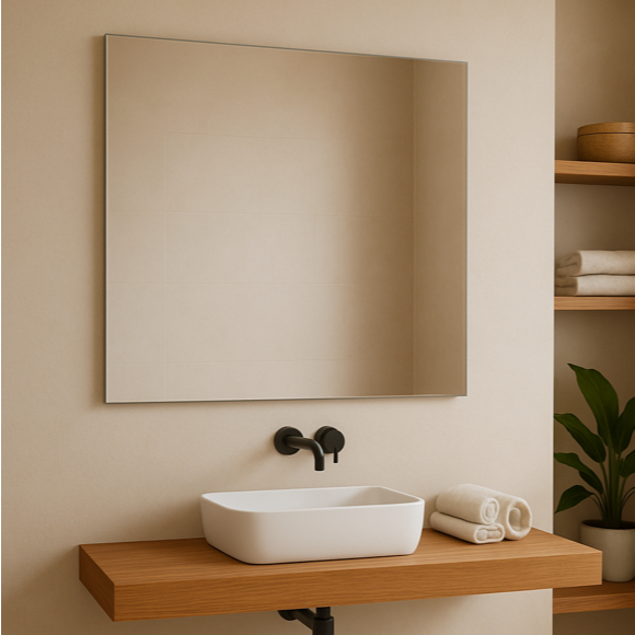 Espelho 60cm x 60cm + kit instalação para Decoração Sala Banheiro Lavabo Casa Loja Quarto Barbearia