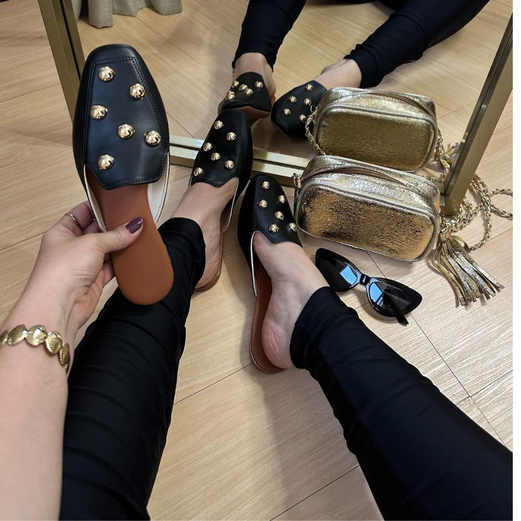 Mule Feminino Bico Quadrado Boho Chic Minimalista Confortável