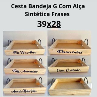Cesta Bandeja Retangular Cafe da Manha Tam G 39x28 Madeira com Alca p/Presente,Decoracao,Organizador em Oferta na Shopee