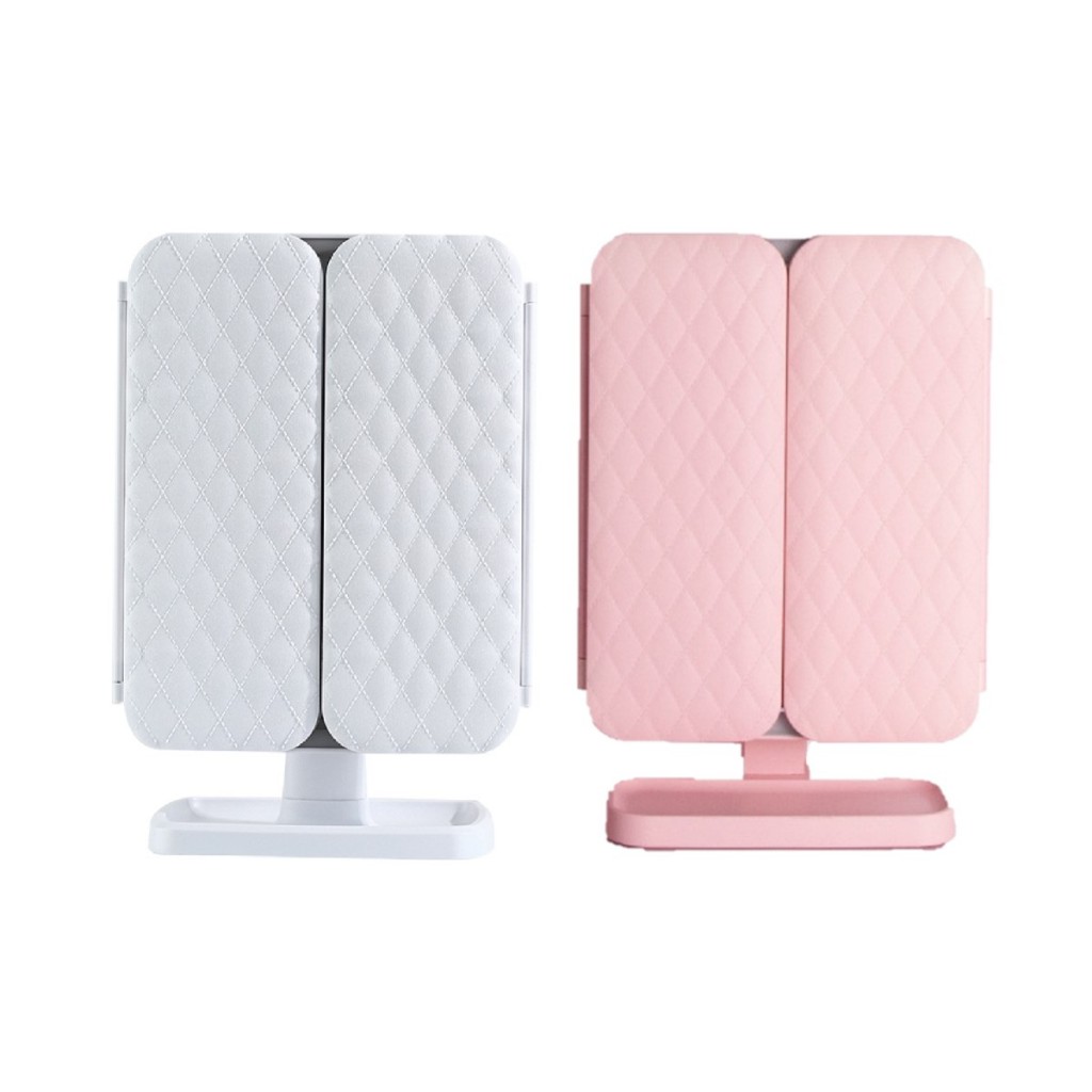 Espelho de maquiagem de mesa LED duas em um concha de três lados caixa de armazenamento dobrável Espelho de penteadeira em Oferta na Shopee