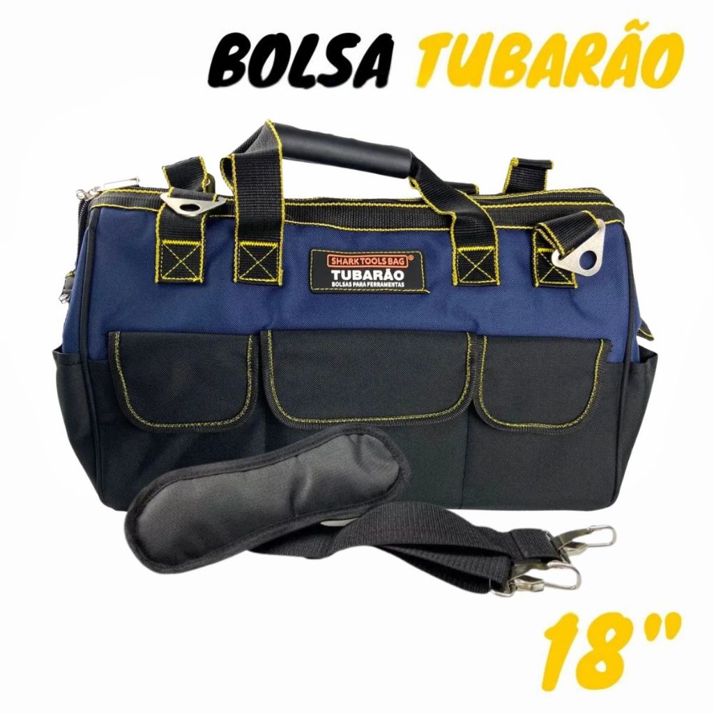Bolsa para Ferramentas 18" Lona Reforçada Eletricista Hobby Uso Geral - Tubarão