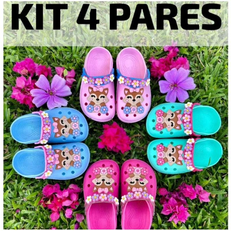 Babuche Emborrachado Infantil kit 4 pares Raposa