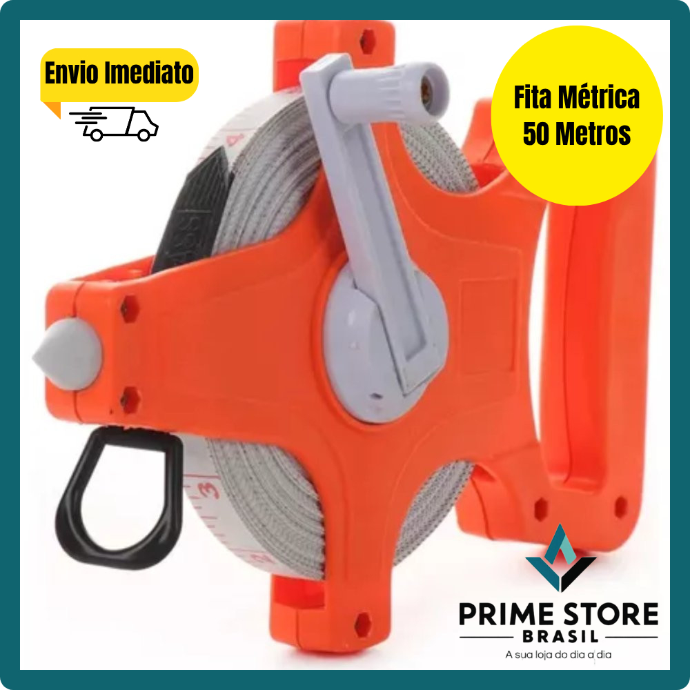 Fita Métrica Trena 50m com Manivela Recolhedora – Alta Precisão Medir Medida Longa