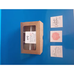 100 Caixas kraft Para 6 Doces 12x8x4 Embalagem Básica - visor, divisória e Tag brinde.