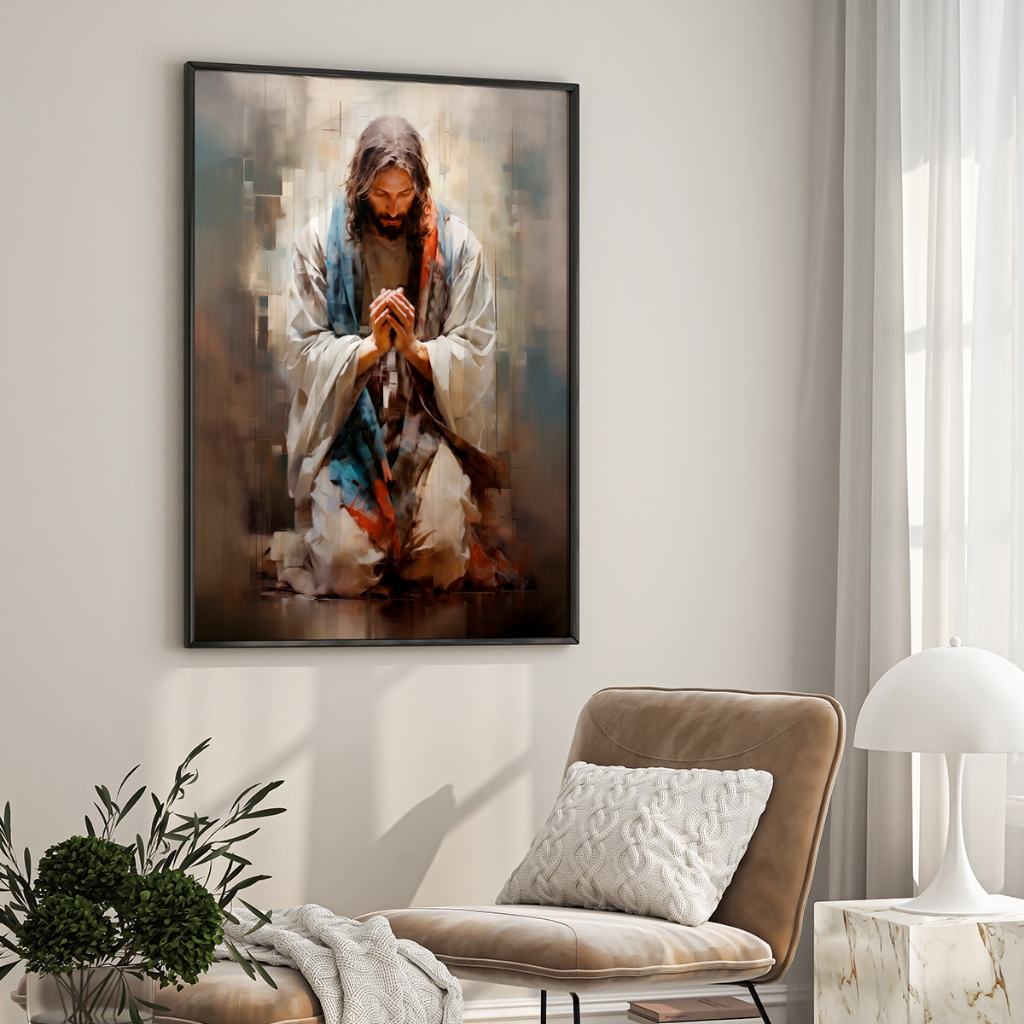 Quadro Decorativo Jesus Orando O Pai Nosso PARA SALA QUARTO ESCRITÓRIO 50x75 cm 60x90 cm - Home & Living