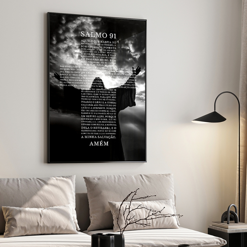 Quadro Decorativo Religioso Jesus e o Poder do Salmo 91 com Moldura Sala Quarto Escritorio em Oferta na Shopee