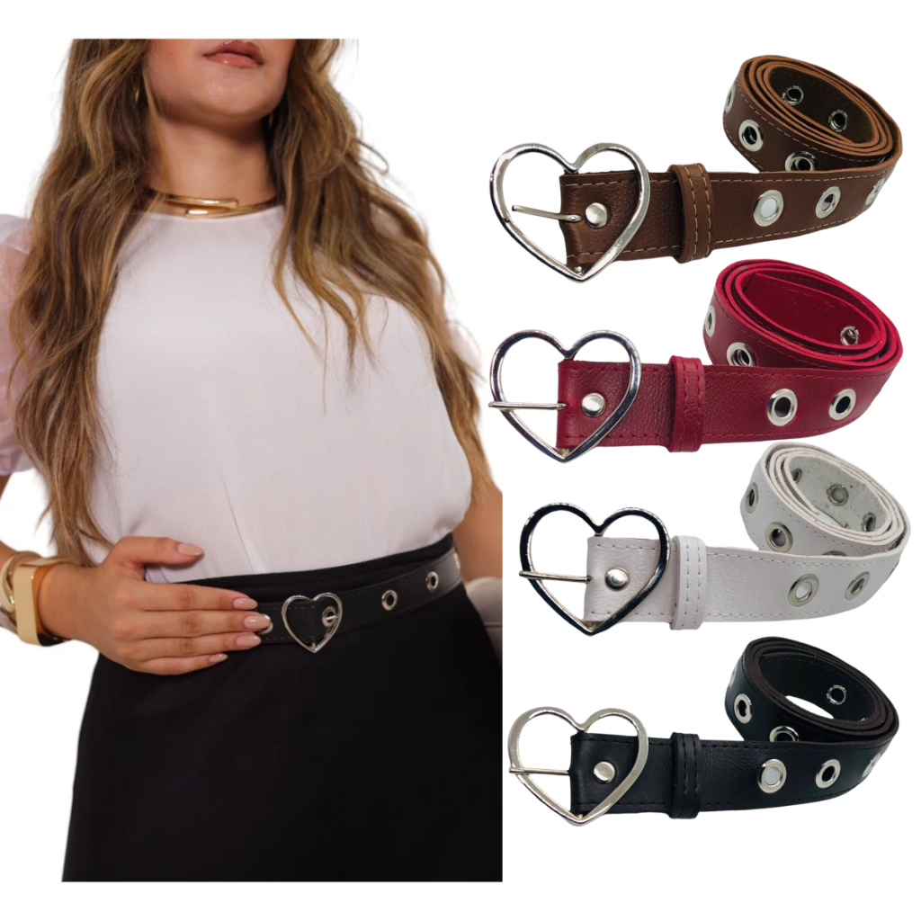 Cinto Feminino Fino Com Ilhos 45 Coração Básico Prata Entrega Rapida - Mia em Oferta na Shopee