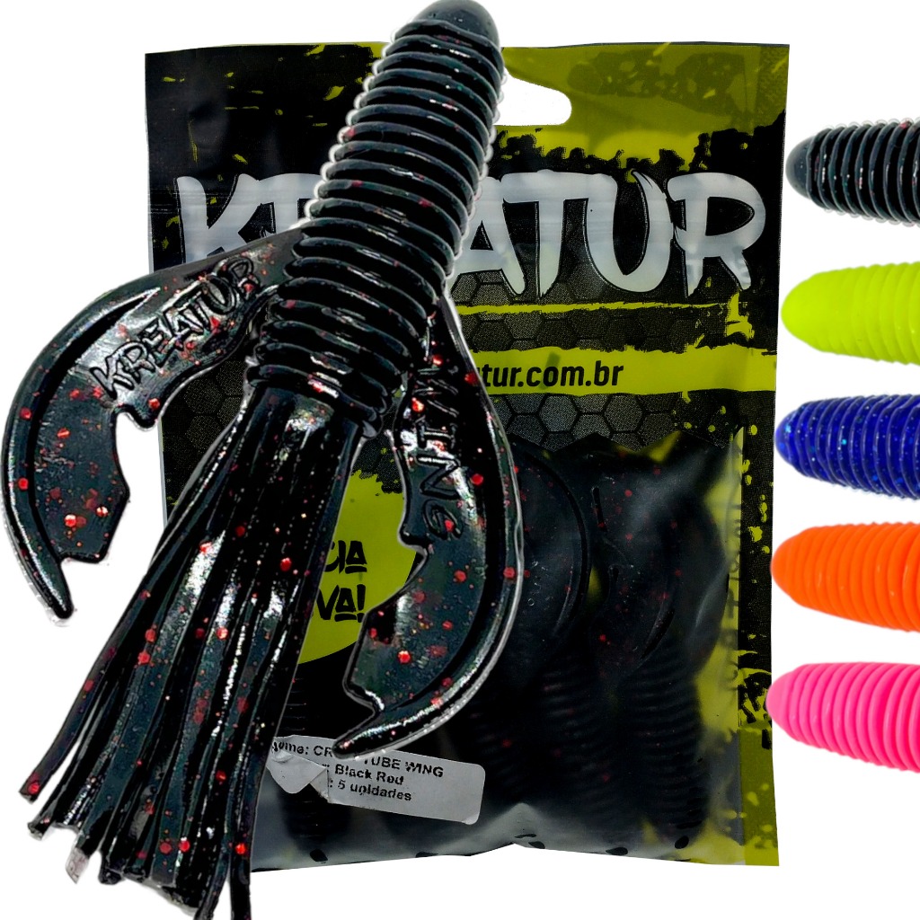 Isca Soft Craw Tube Wing Kreatur Com Essência 11cm | 5 Pcs - Para Traíra, Black Bass